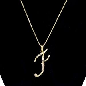 Gold F CZ Monogram Pendant Chain Necklace Rhinestone Crystal Initial Charm Cute